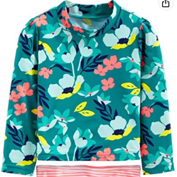 2-Piece Green, Floral Rash guard Sets